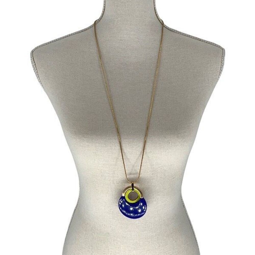 Trina Turk Womens Door Knocker Goldtone Long Chain‎ Necklace Blue Gold NWT